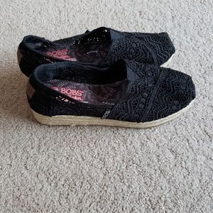 BOBs by Sketchers Black Crochet Flats Size 7